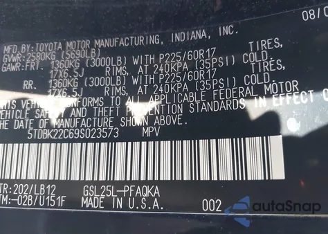 2009 Toyota Sienna Limited z USA, uszkodzony, nr VIN 5TDBK22C69S023573